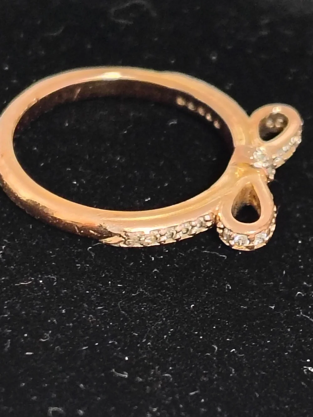 PANDORA Bow Ring Rose Gold Plate Over Sterling Clear CZ Ribbon Band ALE R 50
